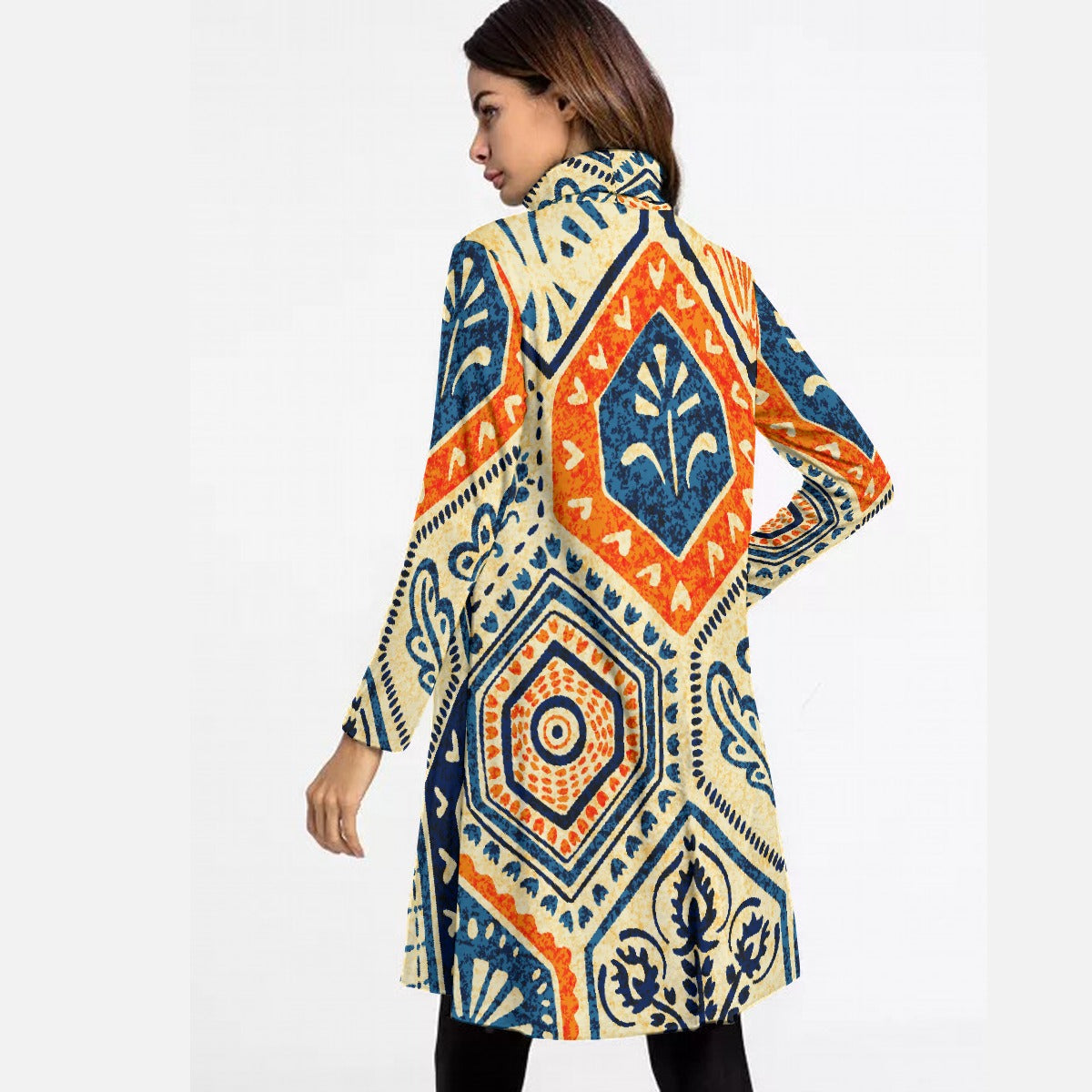 All-Over Print Women's High Neck Dress With Long Sleeve