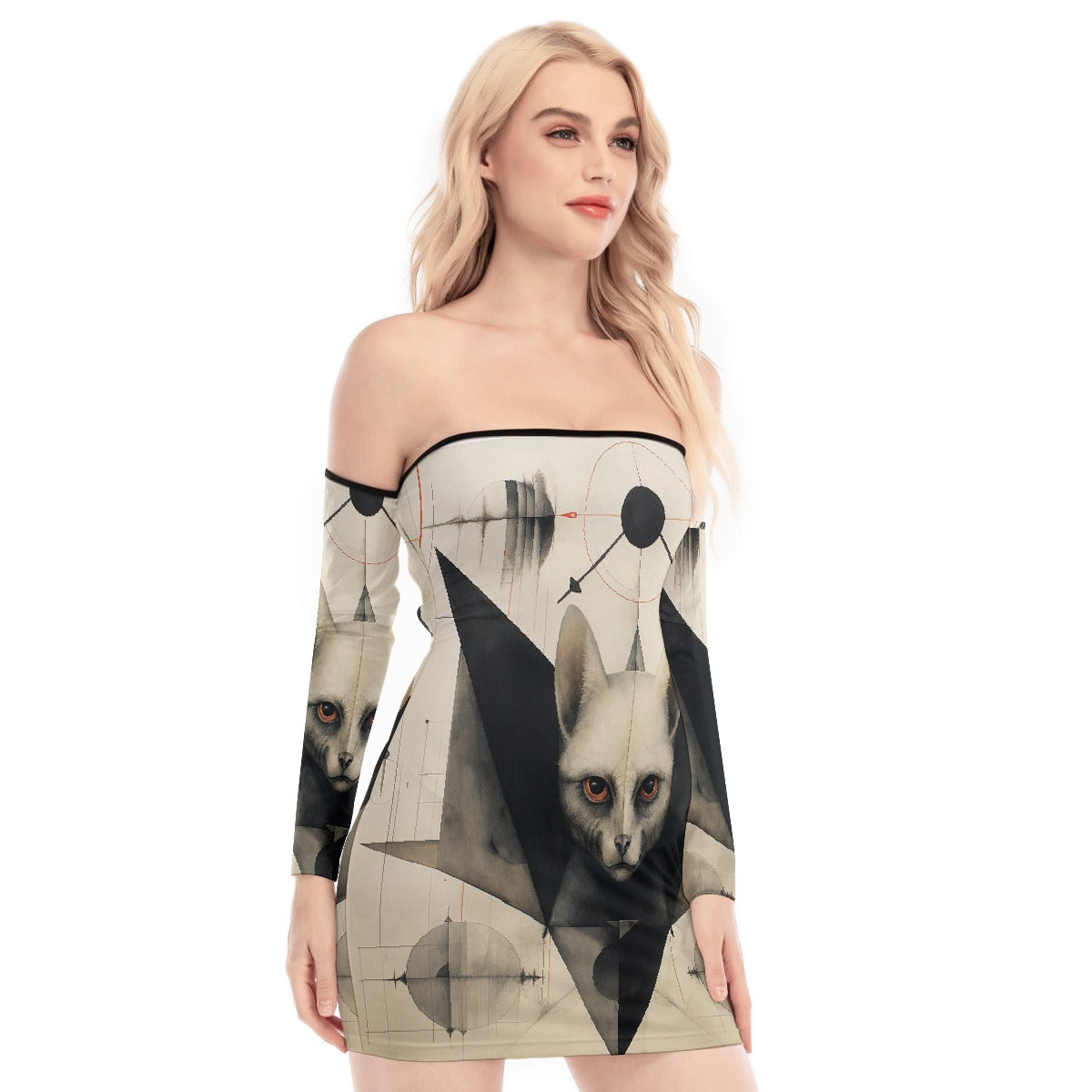 All-Over Print Women's Off-shoulder Back Lace-up Dress