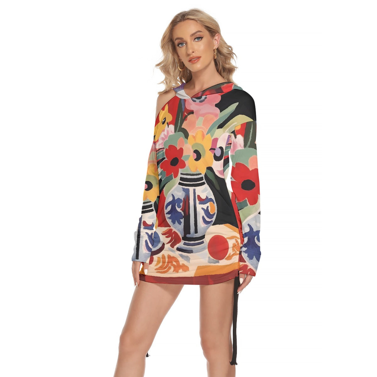 All-Over Print Women's One-shoulder Dress With Waist Shirring