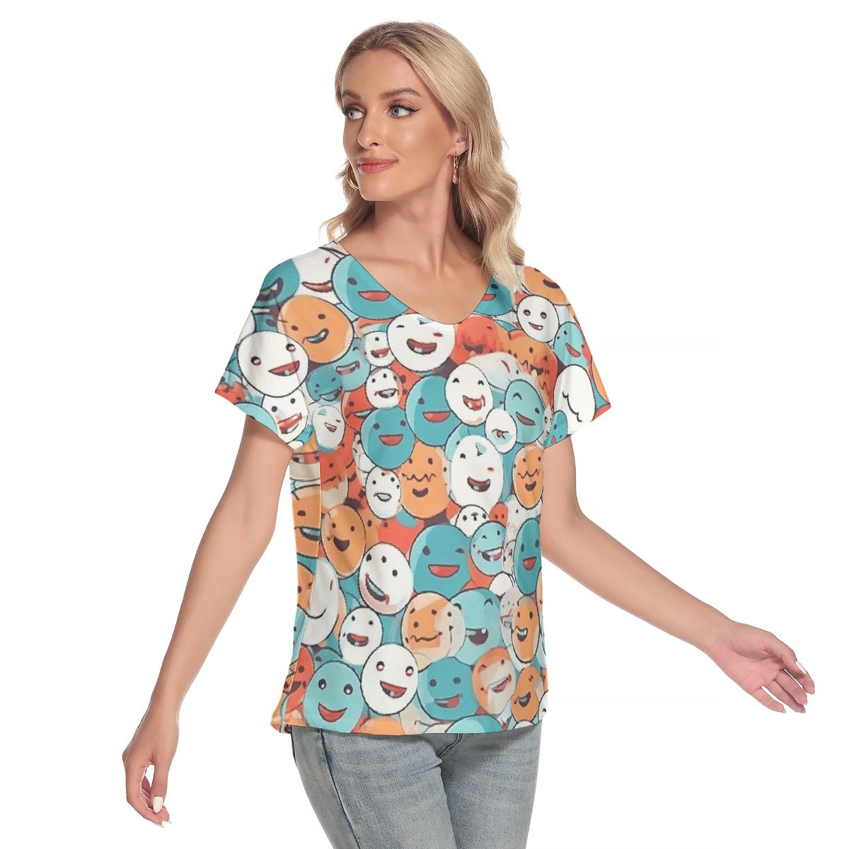 All-Over Print Women's Loose V-neck Short Sleeve T-shirt