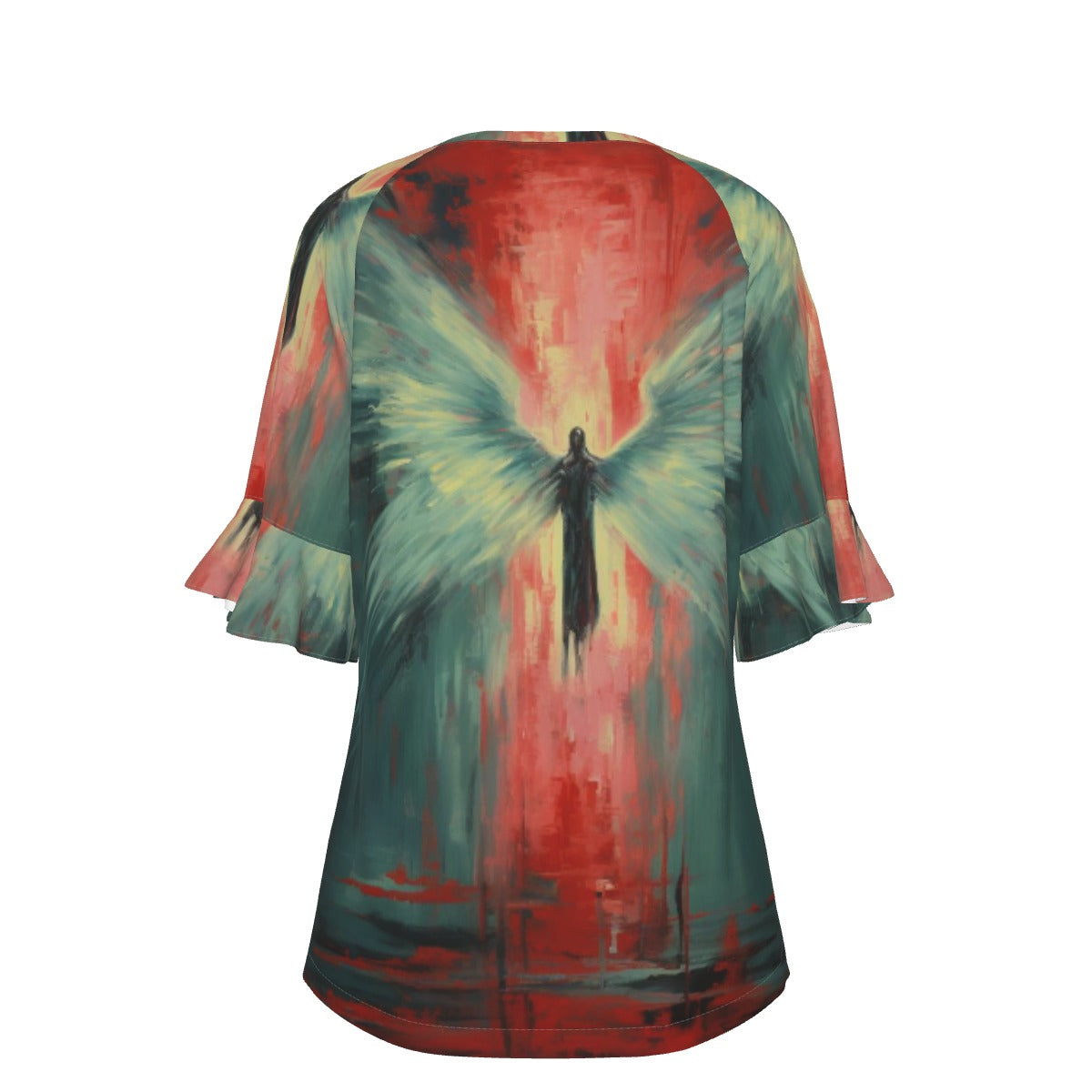 All-Over Print V-neck Women's T-shirt With Bell Sleeve