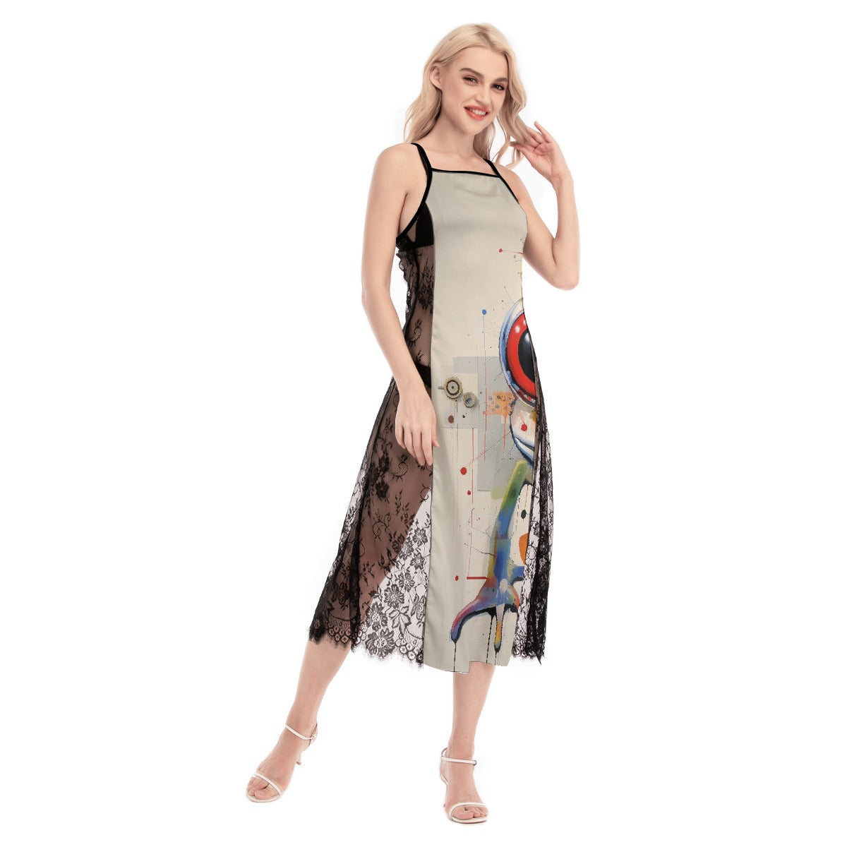 All-Over Print Women's Lace Cami Cross Back Dress