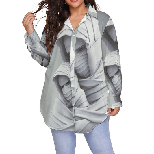 All-Over Print Women's Shirt With Long Sleeve(Plus Size)