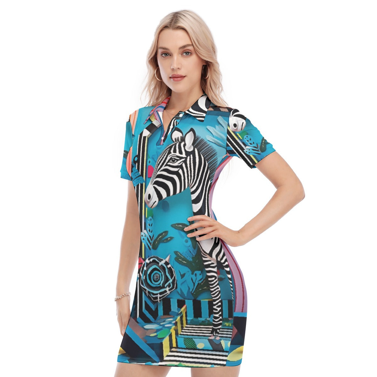 All-Over Print Women's Polo Collar Dress