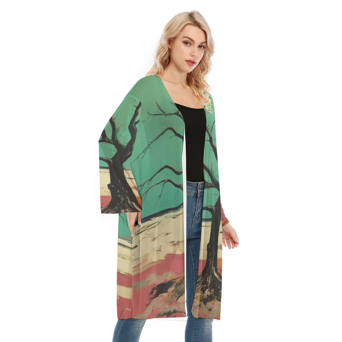 All- Over Print Women's Long Sleeve Mesh Cardigan