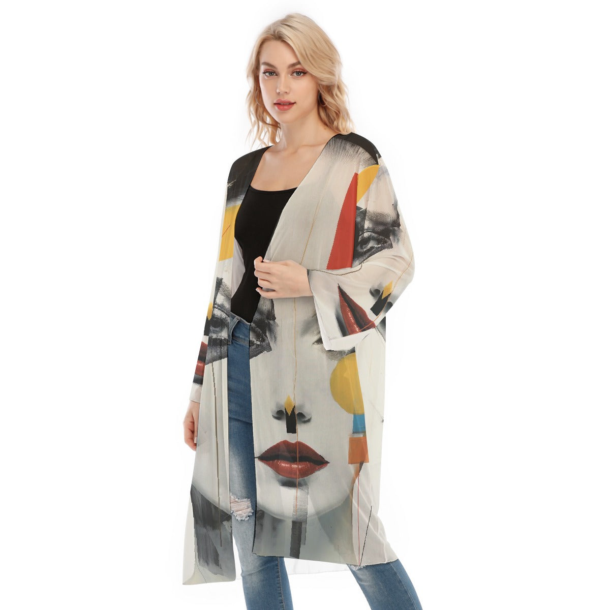 All- Over Print Women's Long Sleeve Mesh Cardigan