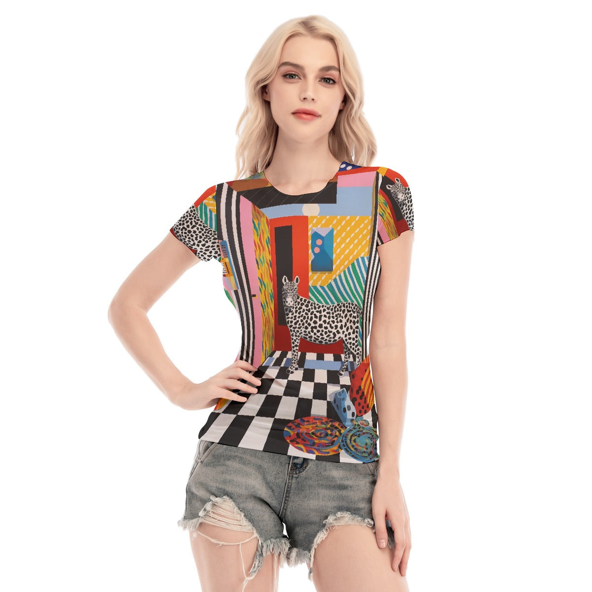 All-Over Print Women's Short Sleeve Mesh Blouse