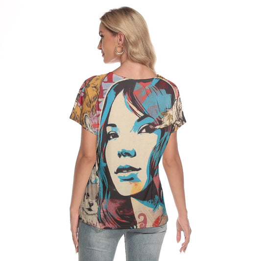 All-Over Print Women's Loose V-neck Short Sleeve T-shirt