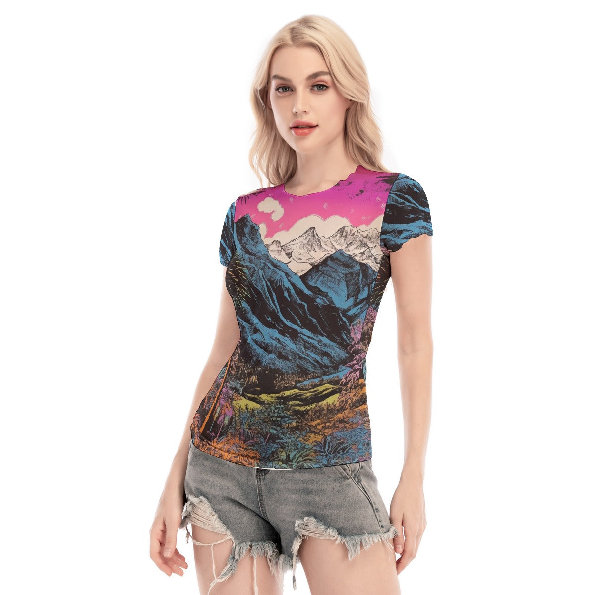 All-Over Print Women's Short Sleeve Mesh Blouse