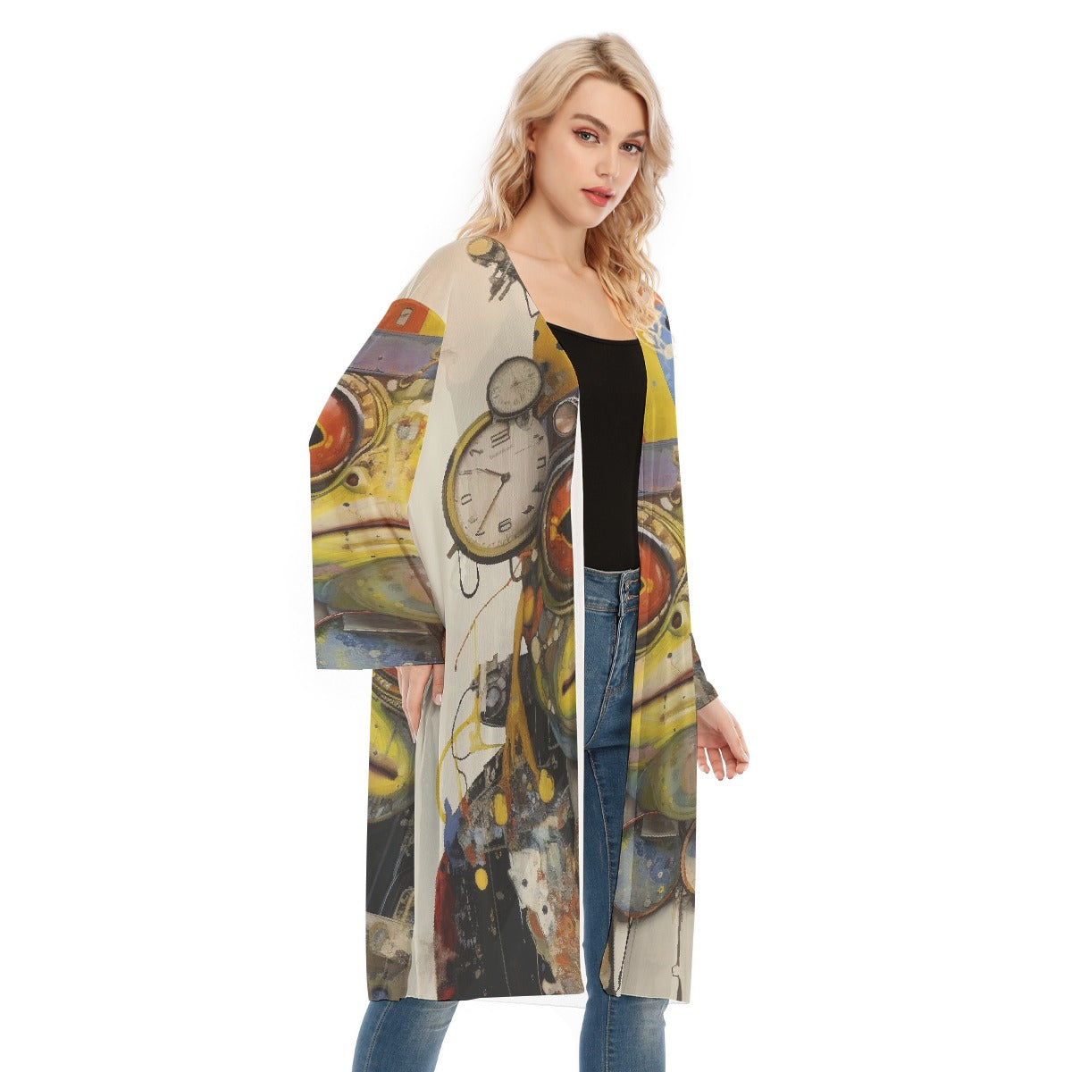 All- Over Print Women's Long Sleeve Mesh Cardigan