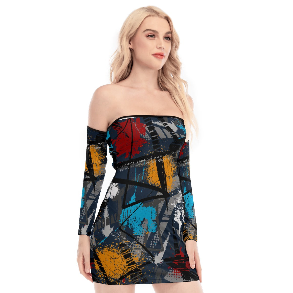 All-Over Print Women's Off-shoulder Back Lace-up Dress