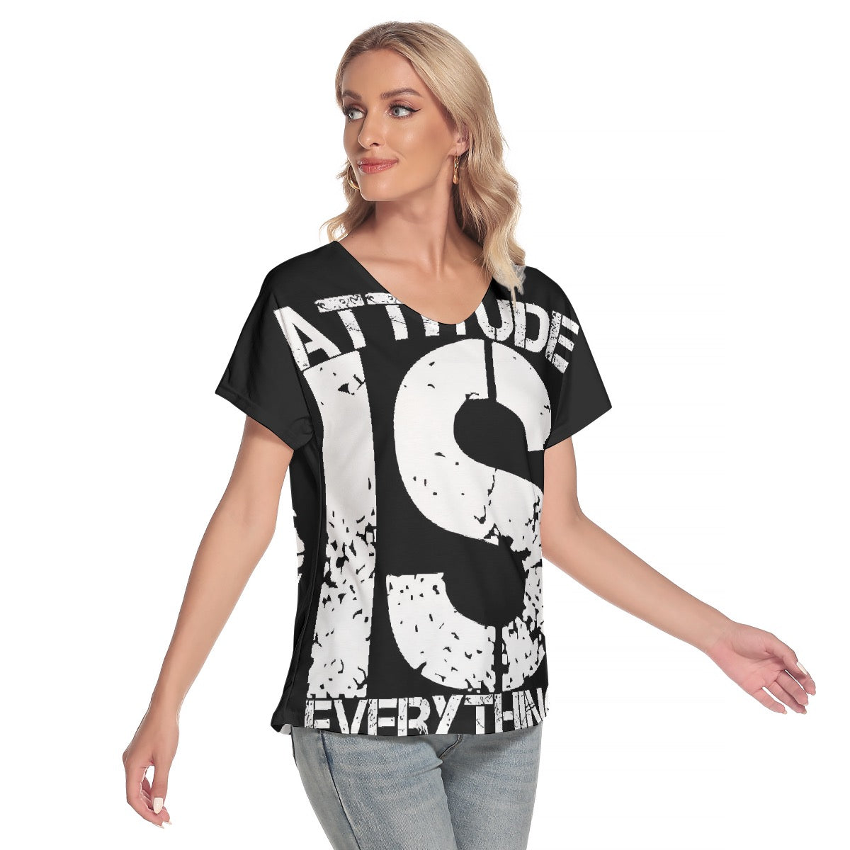 All-Over Print Women's Loose V-neck Short Sleeve T-shirt