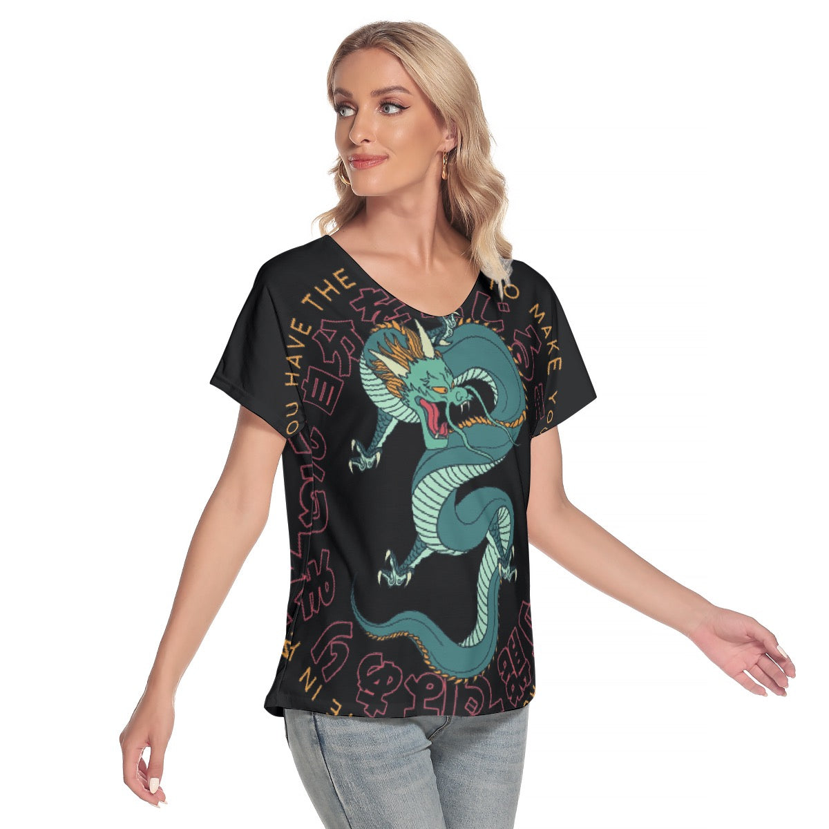 All-Over Print Women's Loose V-neck Short Sleeve T-shirt