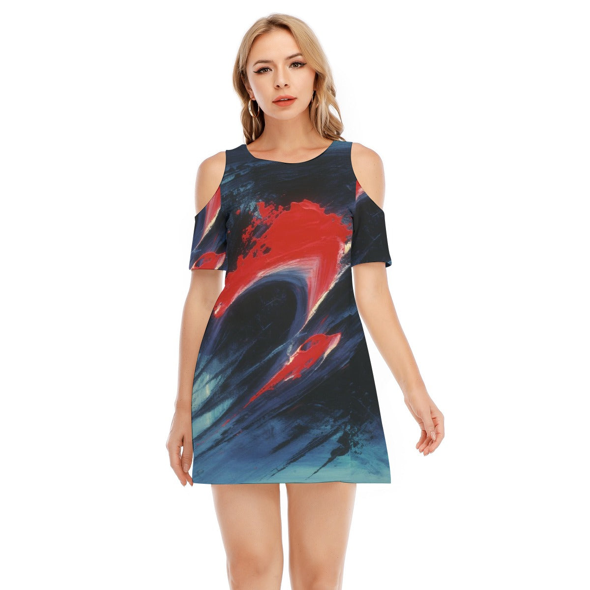 All-Over Print Women's Cold Shoulder Dress | 190GSM Cotton