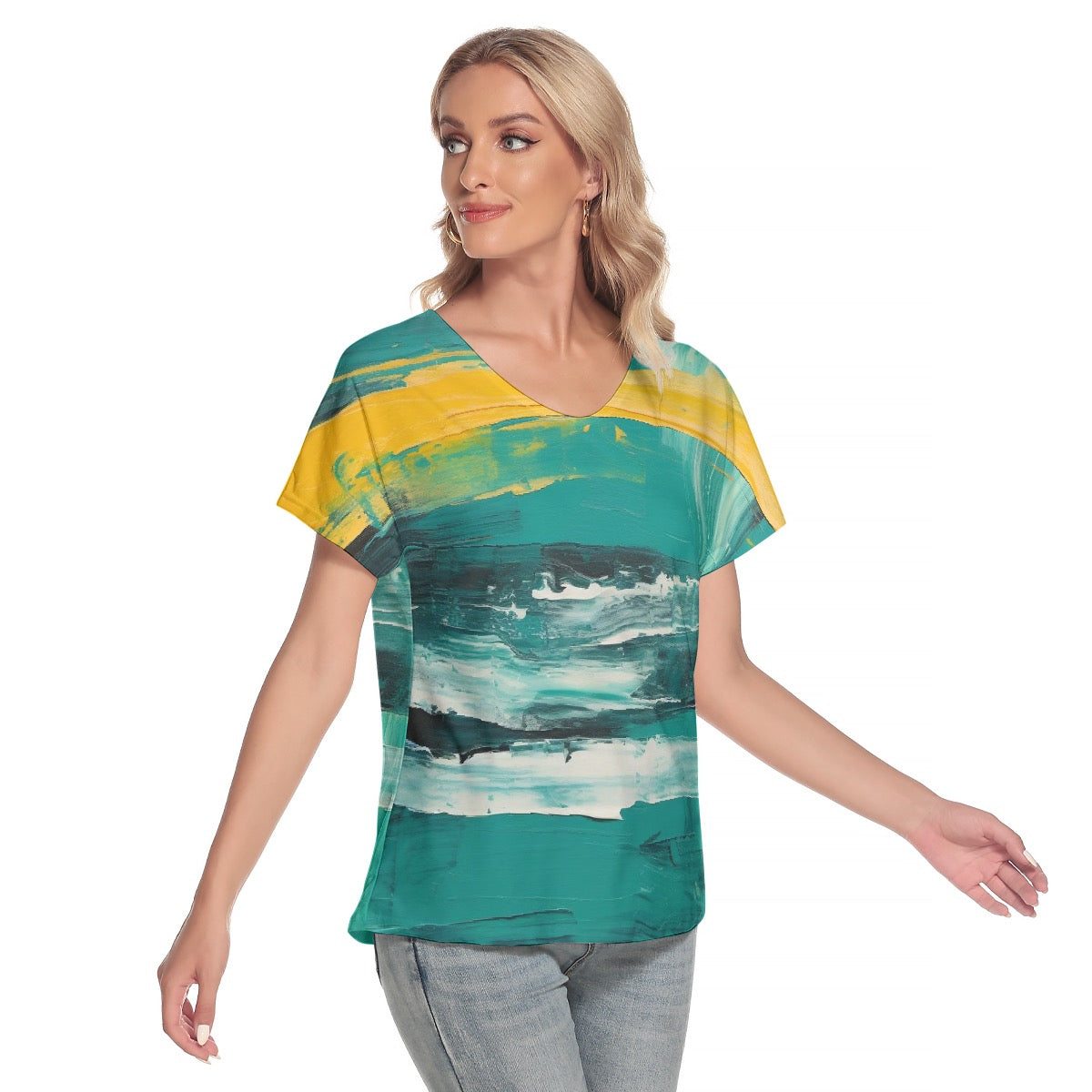 All-Over Print Women's Loose V-neck Short Sleeve T-shirt