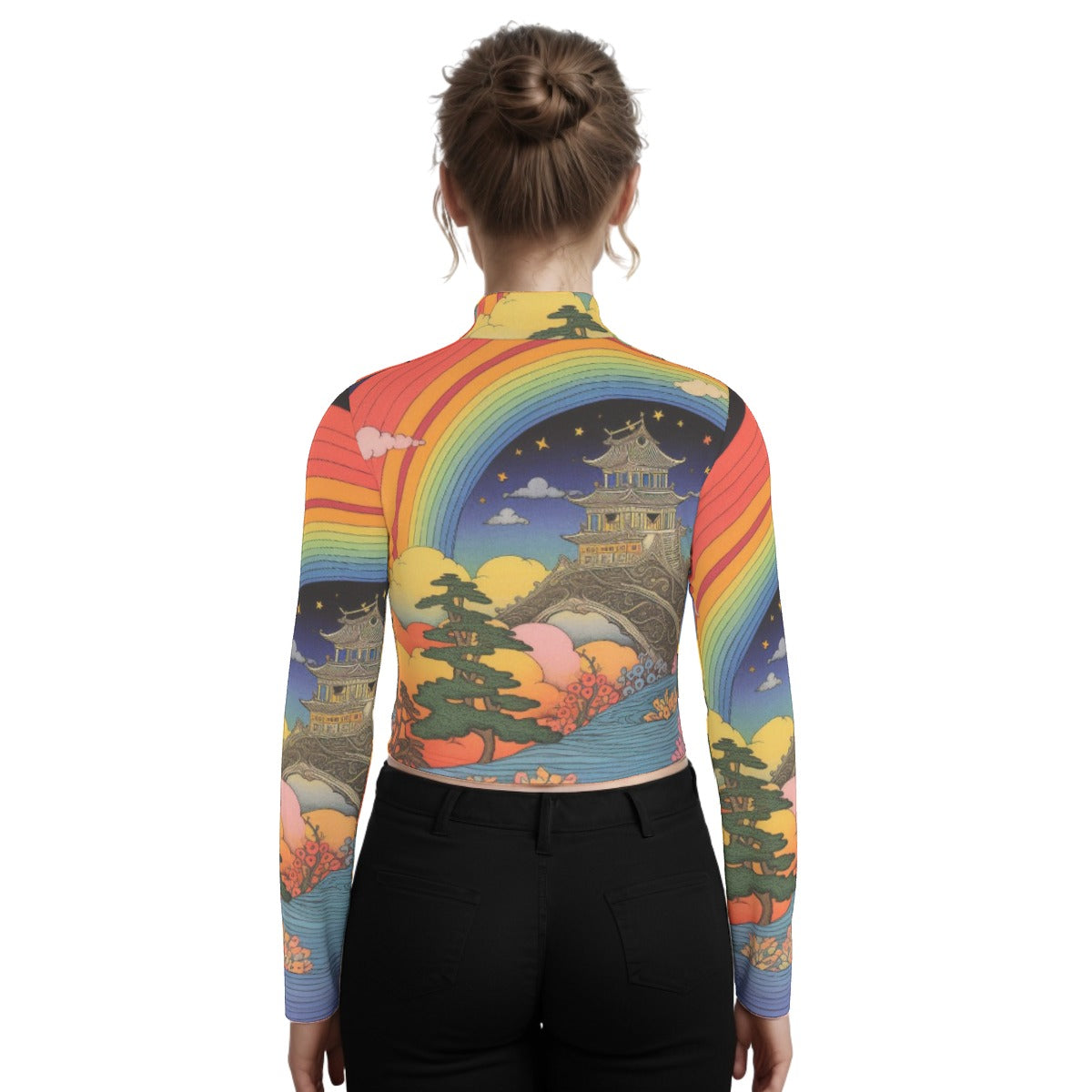 Eco-Friendly All-Over Print Women's Turtleneck T-shirt With Long Sleeve