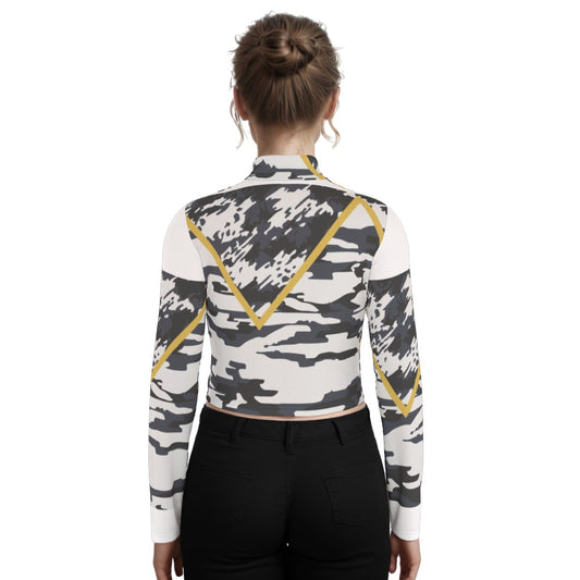 Eco-Friendly All-Over Print Women's Turtleneck T-shirt With Long Sleeve