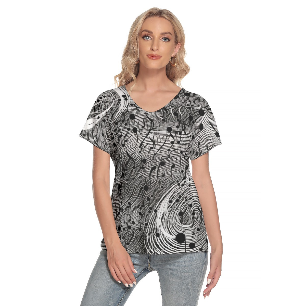 All-Over Print Women's Loose V-neck Short Sleeve T-shirt