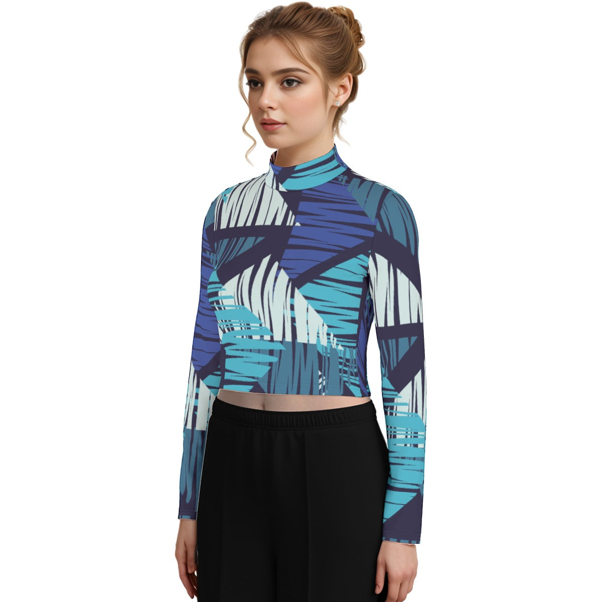 Eco-Friendly All-Over Print Women's Turtleneck T-shirt With Long Sleeve