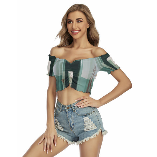 All-Over Print Women's One-shoulder Off-the-navel Short Sleeve T-shirt