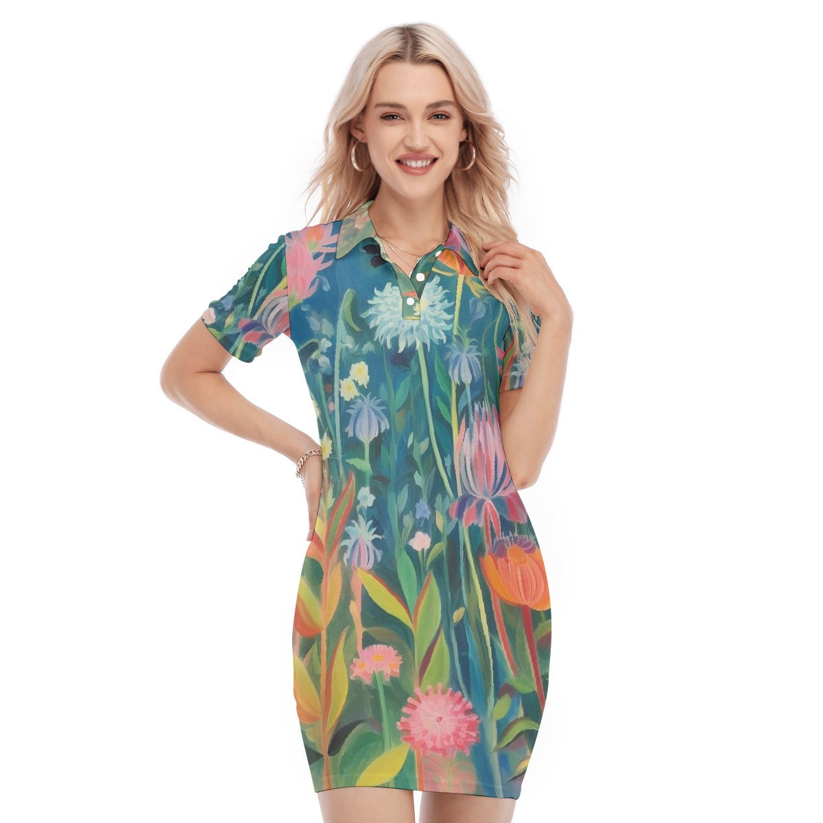 All-Over Print Women's Polo Collar Dress