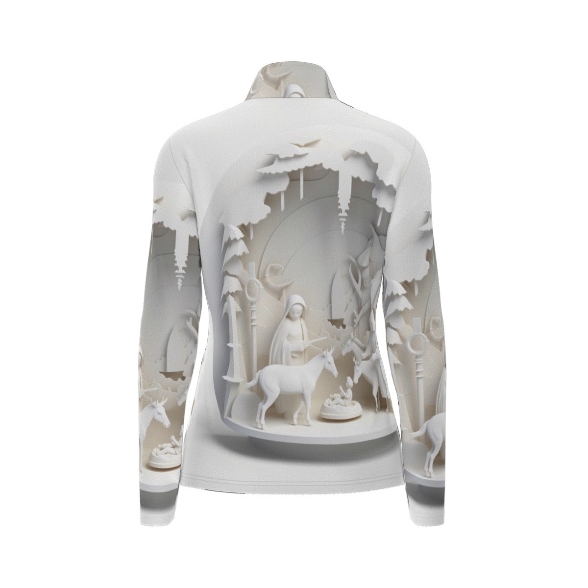 All-Over Print Women's Sports Collar Jersey With Long Sleeve