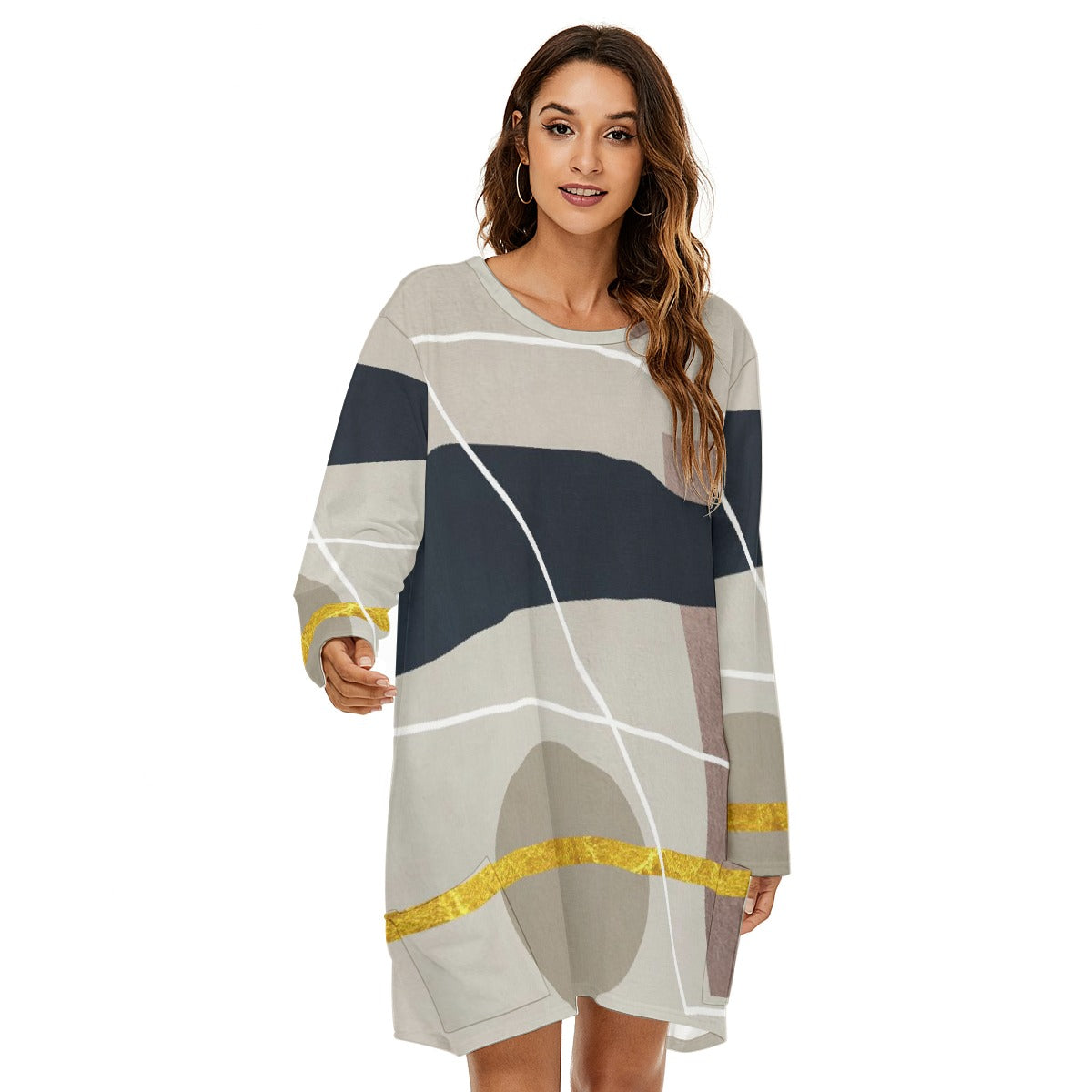 All-Over Print  Women's Loose Crew Neck Dress