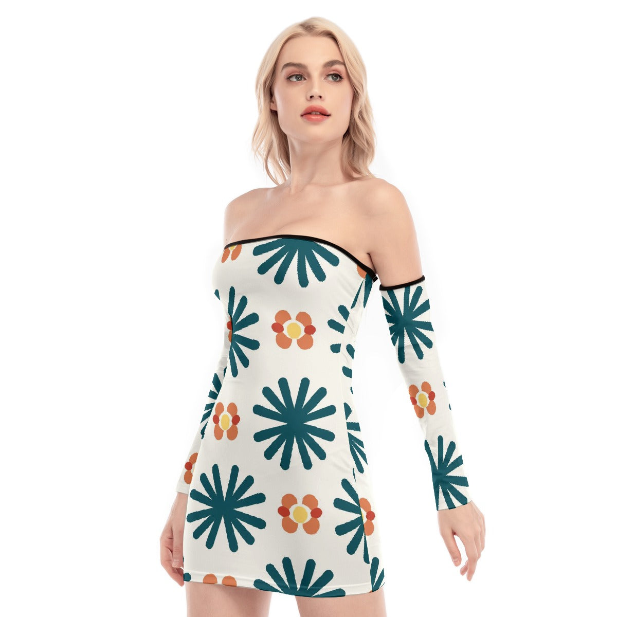 All-Over Print Women's Off-shoulder Back Lace-up Dress