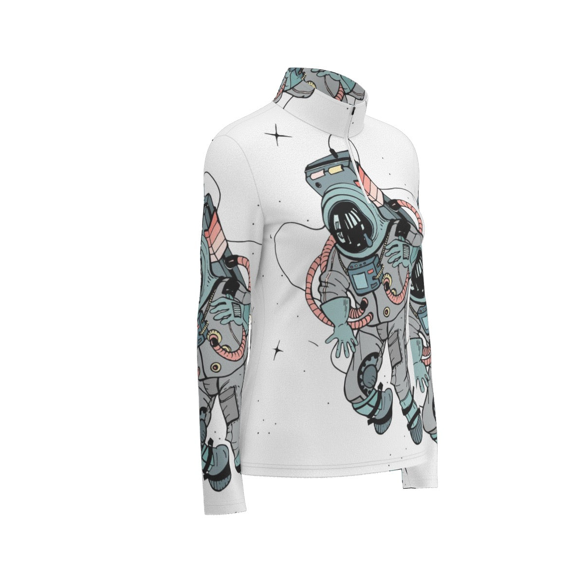 All-Over Print Women's Sports Collar Jersey With Long Sleeve