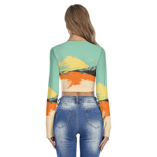 All-Over Print Women's Round Neck Crop Top T-Shirt