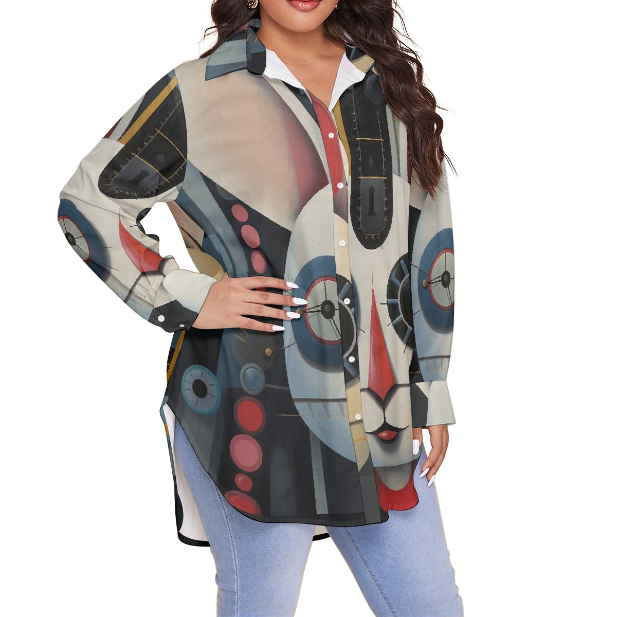 All-Over Print Women's Shirt With Long Sleeve(Plus Size)