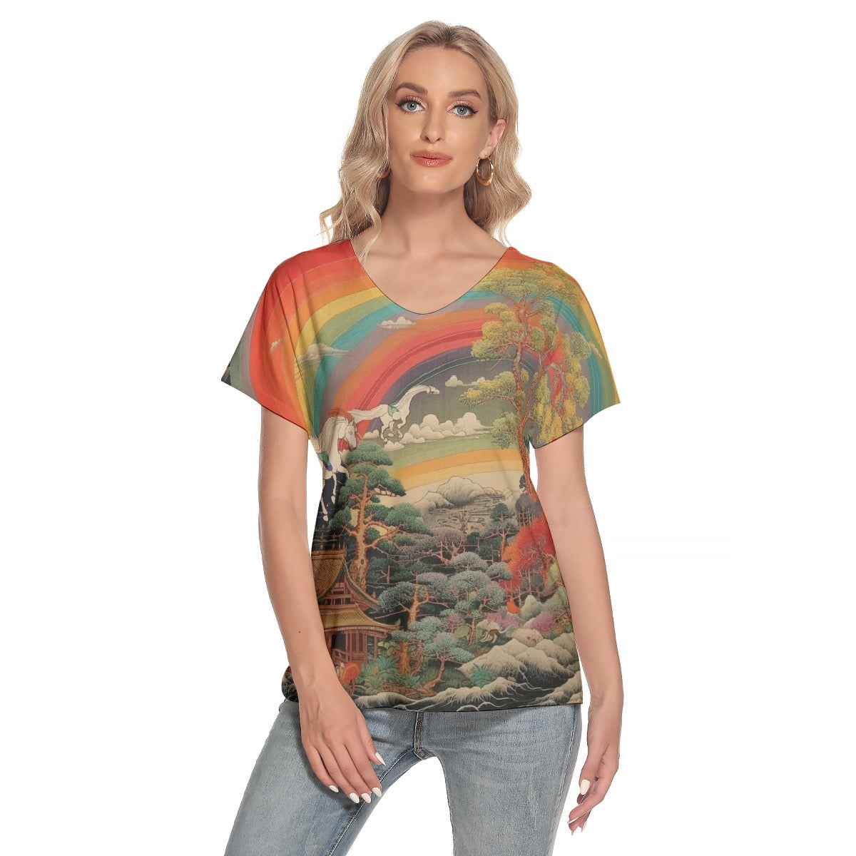 All-Over Print Women's Loose V-neck Short Sleeve T-shirt