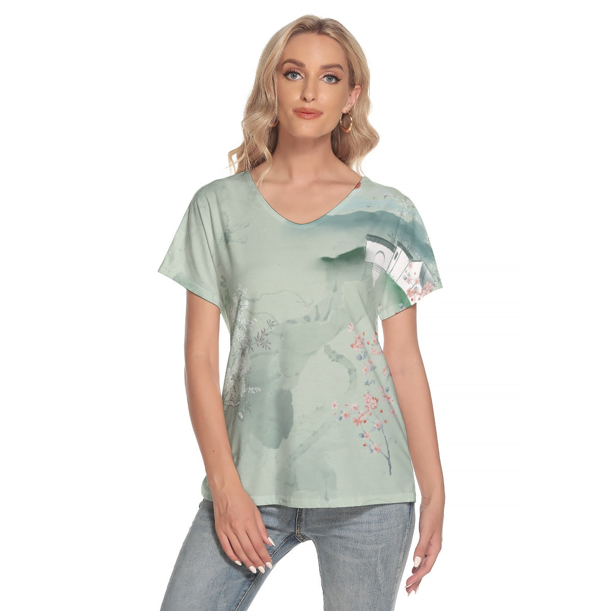 All-Over Print Women's Loose V-neck Short Sleeve T-shirt