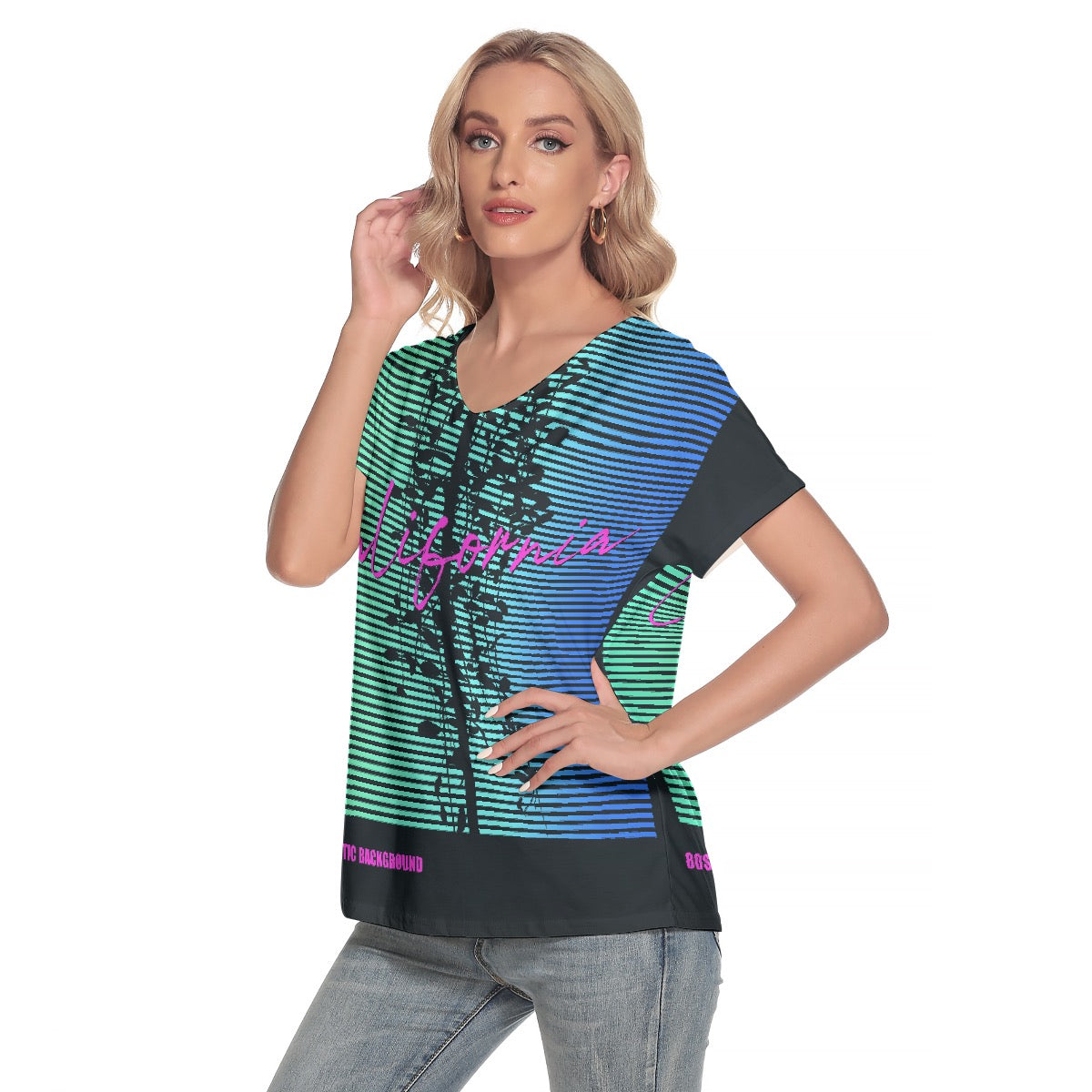 All-Over Print Women's Loose V-neck Short Sleeve T-shirt