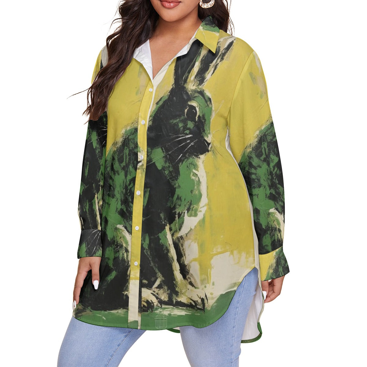 All-Over Print Women's Shirt With Long Sleeve(Plus Size)