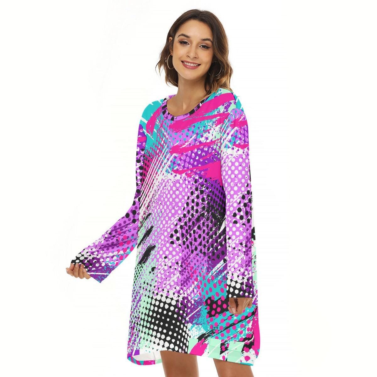 All-Over Print  Women's Loose Crew Neck Dress