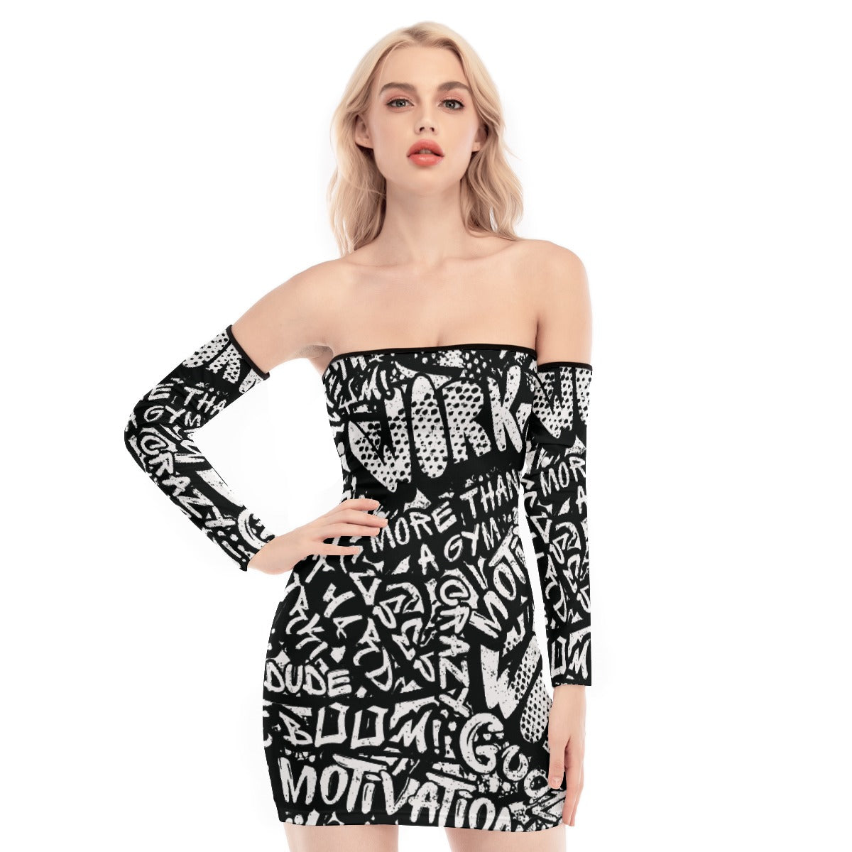 All-Over Print Women's Off-shoulder Back Lace-up Dress