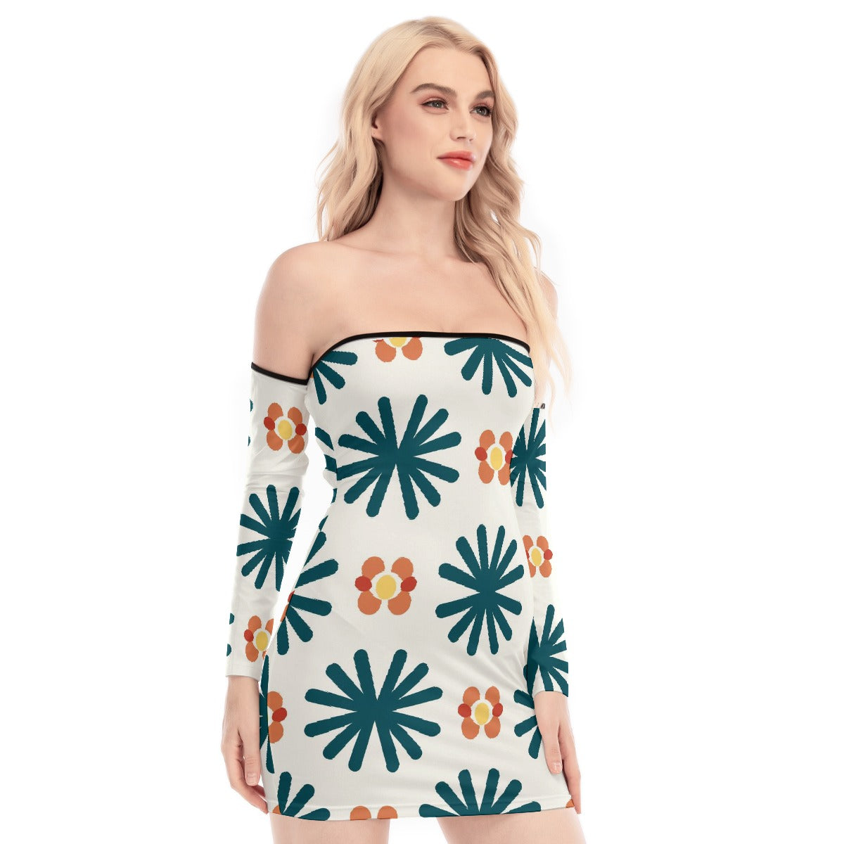 All-Over Print Women's Off-shoulder Back Lace-up Dress