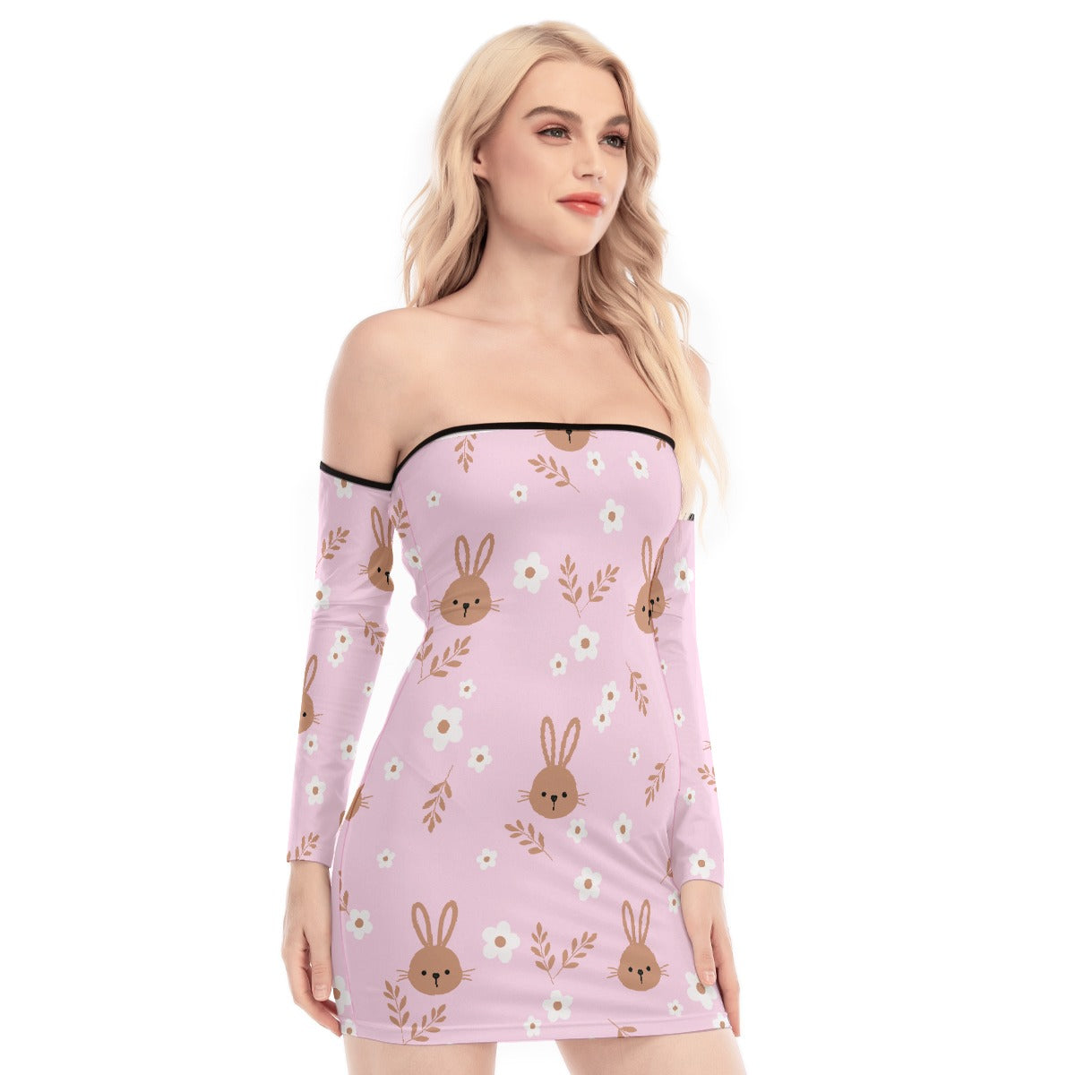 All-Over Print Women's Off-shoulder Back Lace-up Dress