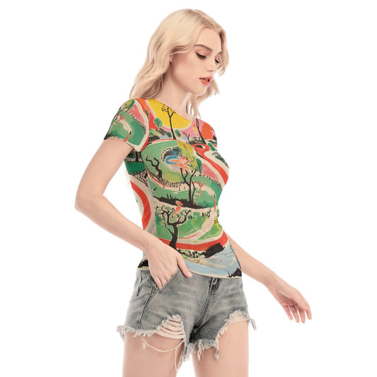 All-Over Print Women's Short Sleeve Mesh Blouse