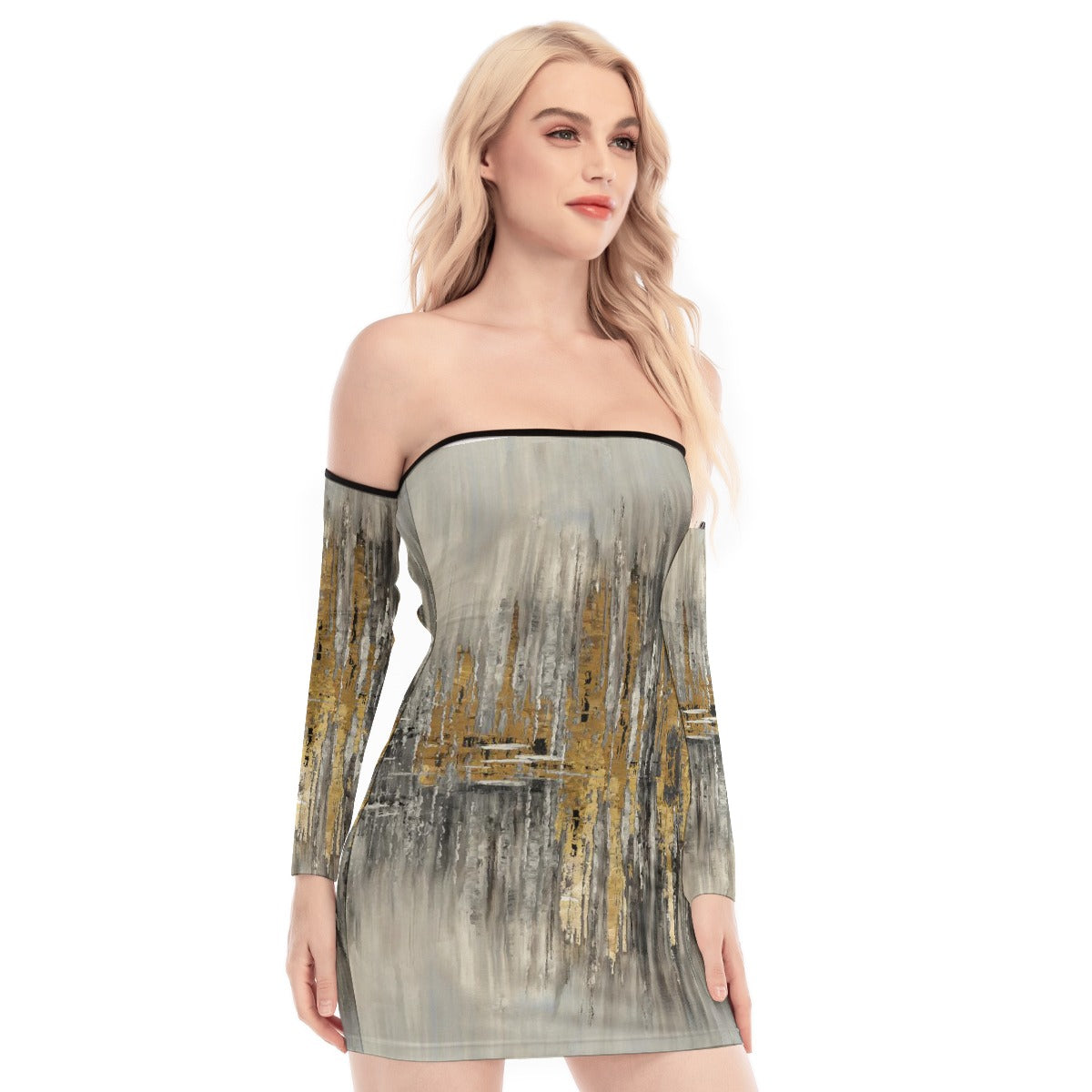 All-Over Print Women's Off-shoulder Back Lace-up Dress