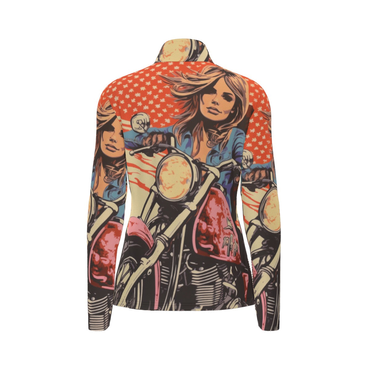 All-Over Print Women's Sports Collar Jersey With Long Sleeve