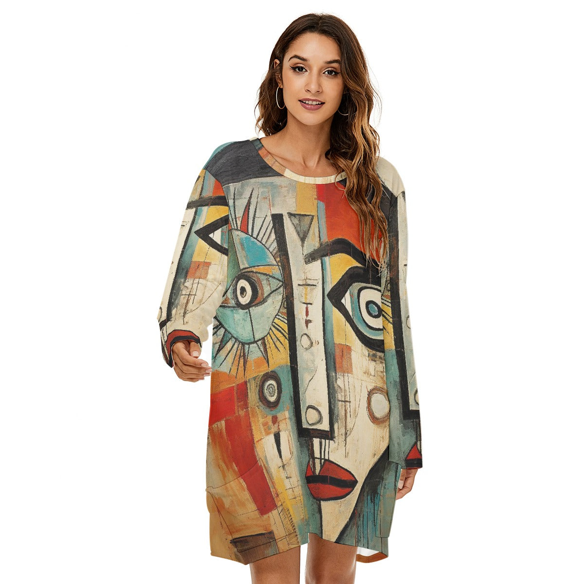 All-Over Print  Women's Loose Crew Neck Dress