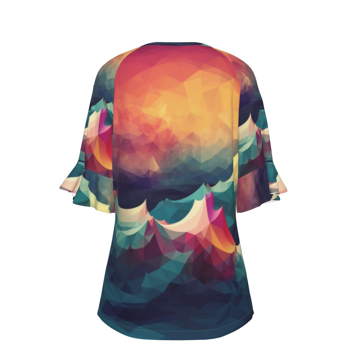 All-Over Print V-neck Women's T-shirt With Bell Sleeve