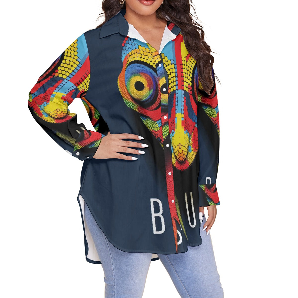 All-Over Print Women's Shirt With Long Sleeve(Plus Size)