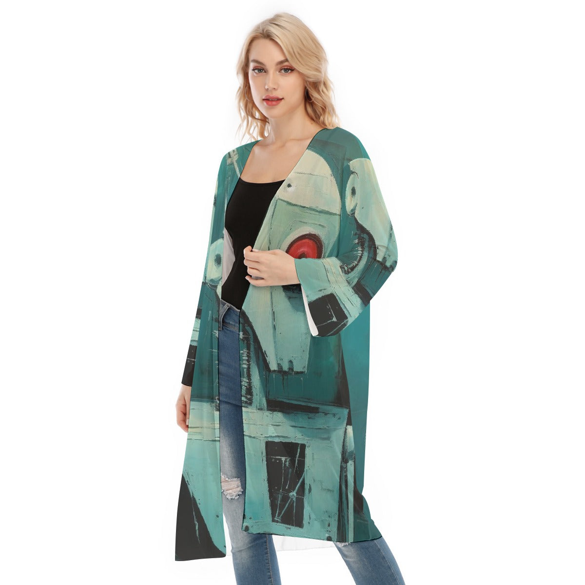 All- Over Print Women's Long Sleeve Mesh Cardigan