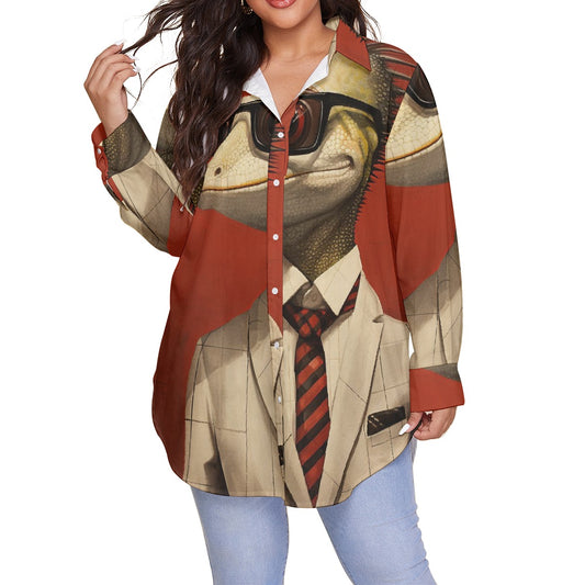 All-Over Print Women's Shirt With Long Sleeve(Plus Size)