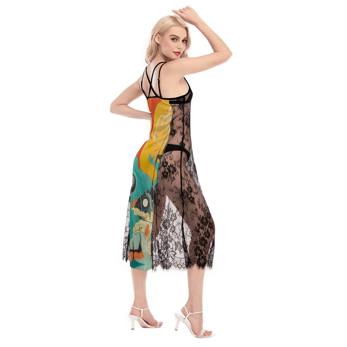 All-Over Print Women's Lace Cami Cross Back Dress