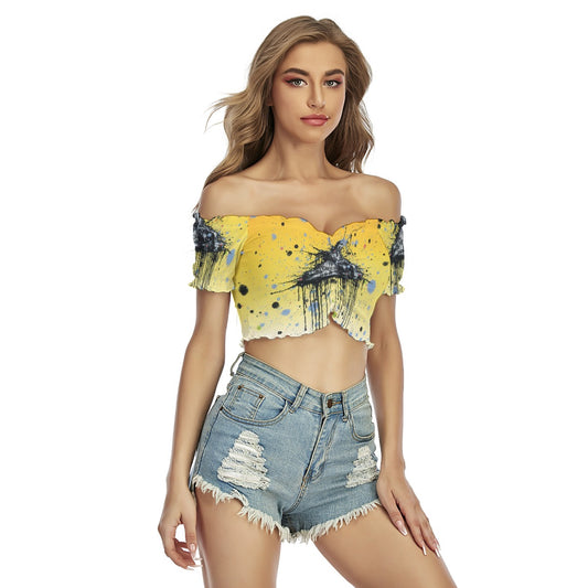 All-Over Print Women's One-shoulder Off-the-navel Short Sleeve T-shirt