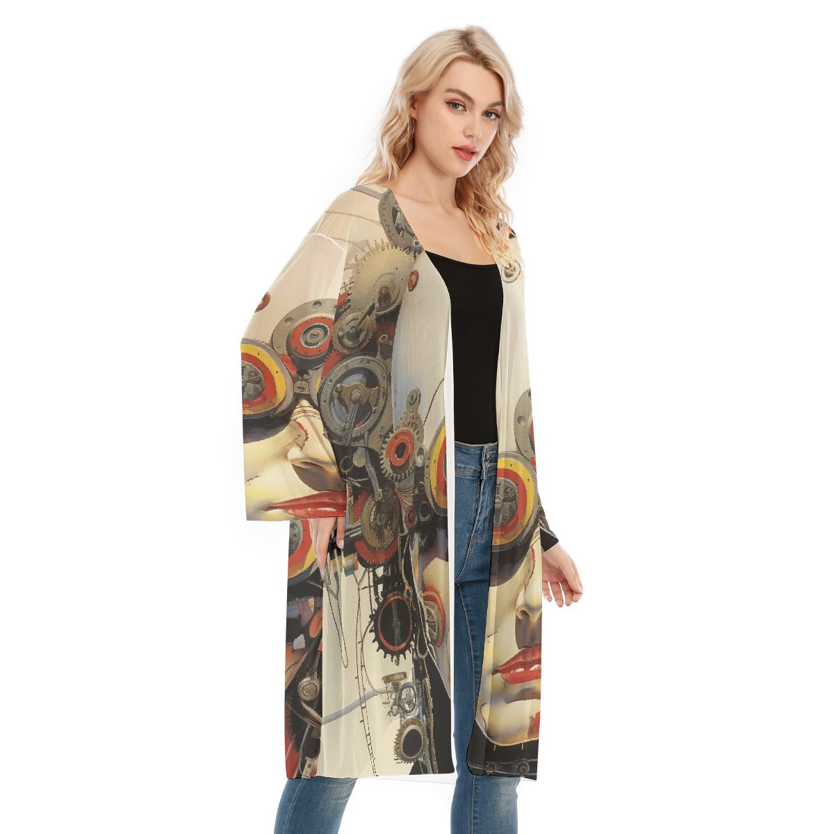 All- Over Print Women's Long Sleeve Mesh Cardigan